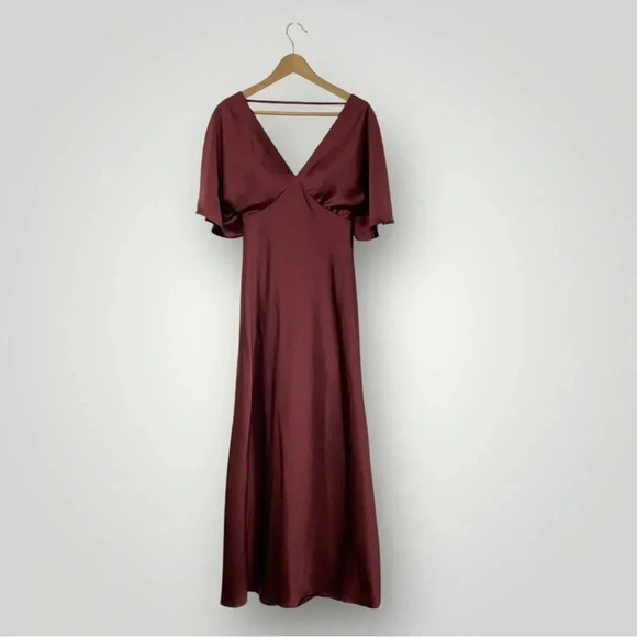 REVERLY Maya Satin Dress in Cabernet Sz 8 - Picture 3 of 13